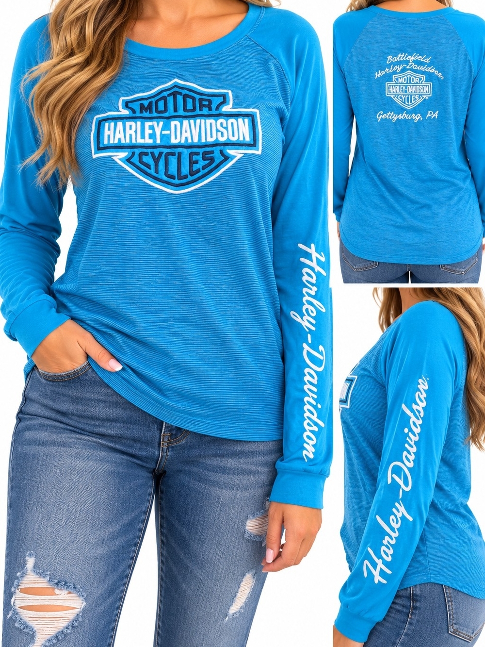 Harley-Davidson Turquoise Long Sleeve Logo Graphic Tee